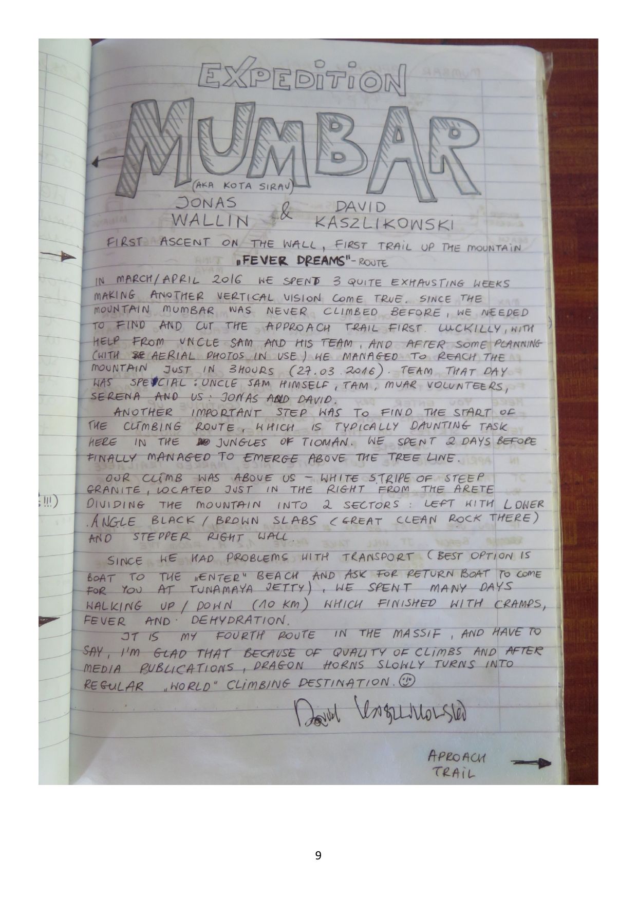 Original logbook page: Expedition Mumbar