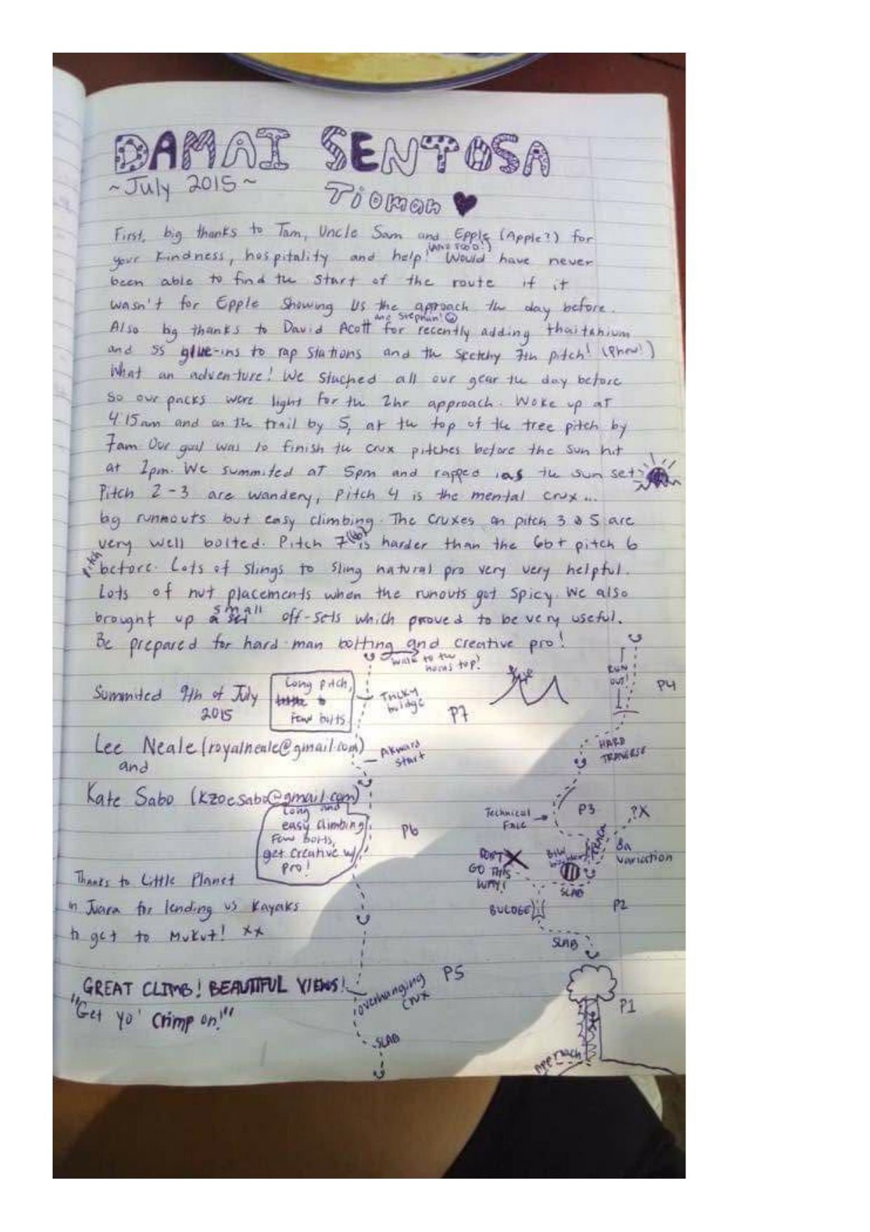 Original logbook page: Damai Sentosa — a race against the sun