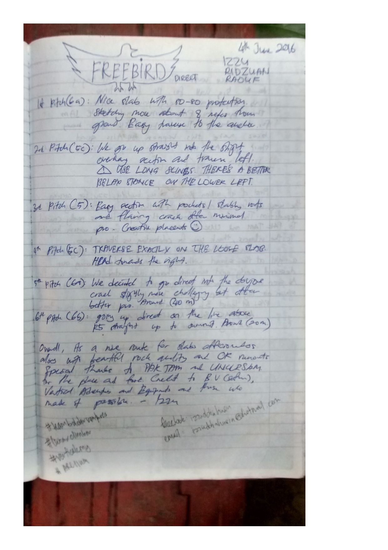 Original logbook page: Freebird Direct